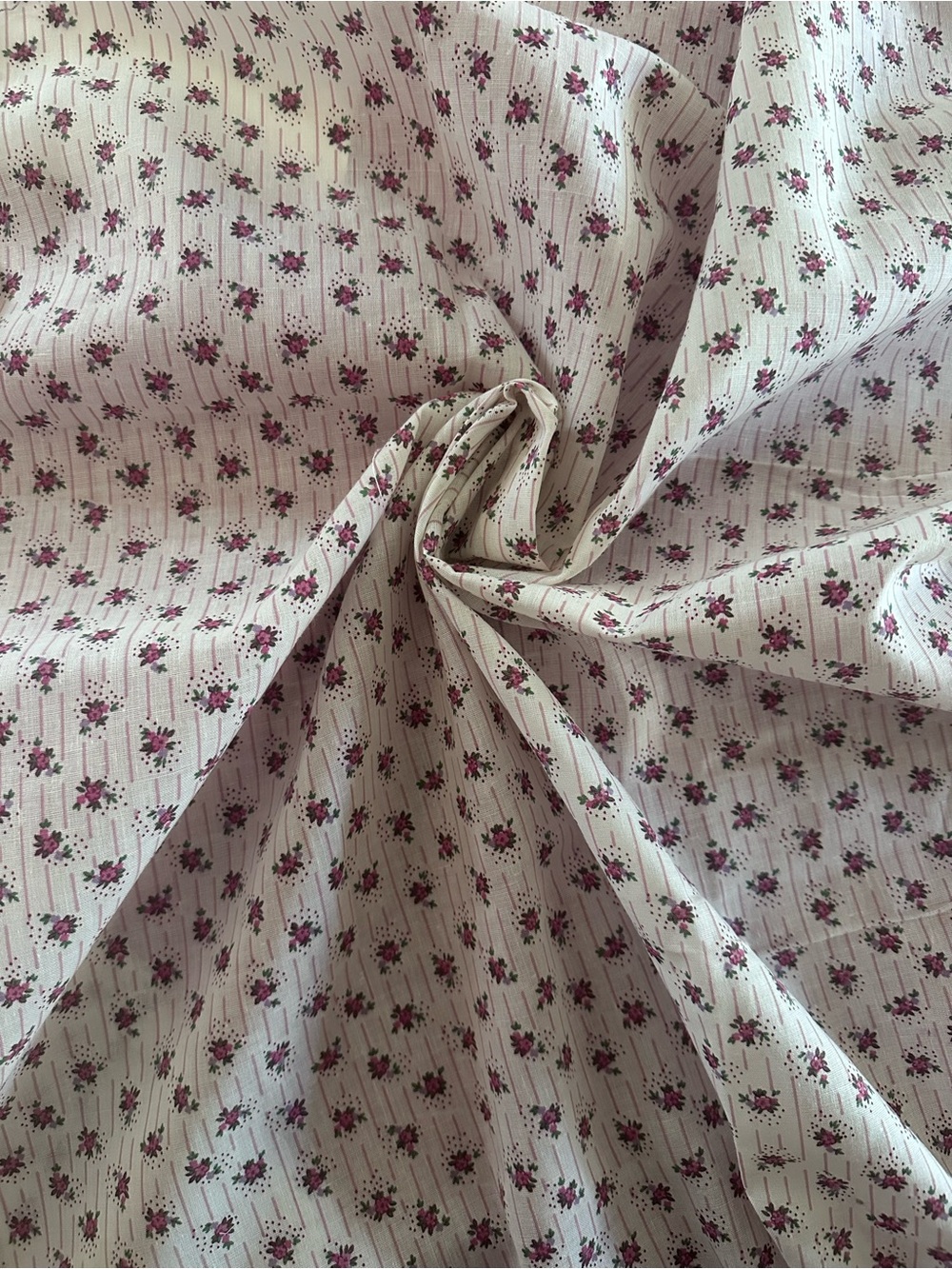 Cream Floral Micro-Print Cotton Bedding Fabric